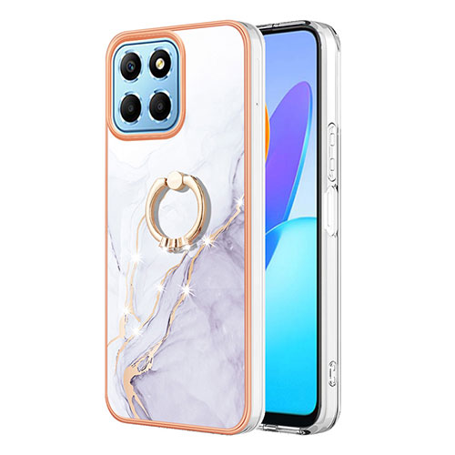 Silicone Candy Rubber Gel Fashionable Pattern Soft Case Cover with Finger Ring Stand Y05B for Huawei Honor X8a 5G White