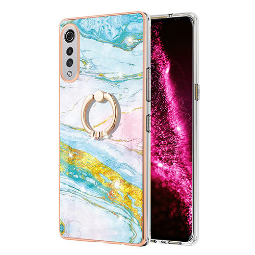 Silicone Candy Rubber Gel Fashionable Pattern Soft Case Cover with Finger Ring Stand Y05B for LG Velvet 5G Colorful