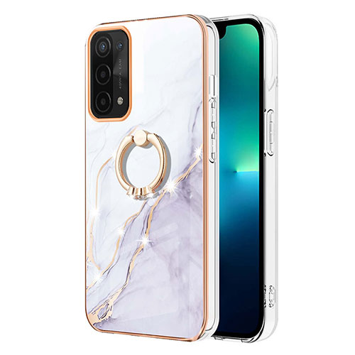 Silicone Candy Rubber Gel Fashionable Pattern Soft Case Cover with Finger Ring Stand Y05B for OnePlus Nord N200 5G White