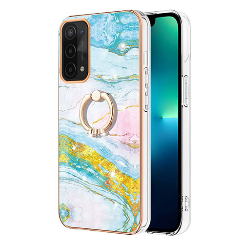 Silicone Candy Rubber Gel Fashionable Pattern Soft Case Cover with Finger Ring Stand Y05B for Oppo A74 5G Colorful