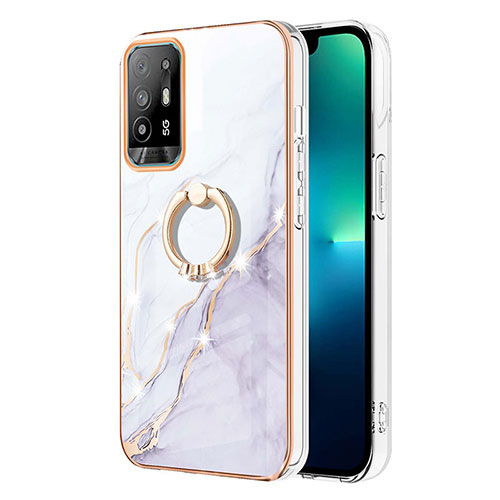 Silicone Candy Rubber Gel Fashionable Pattern Soft Case Cover with Finger Ring Stand Y05B for Oppo A94 5G White