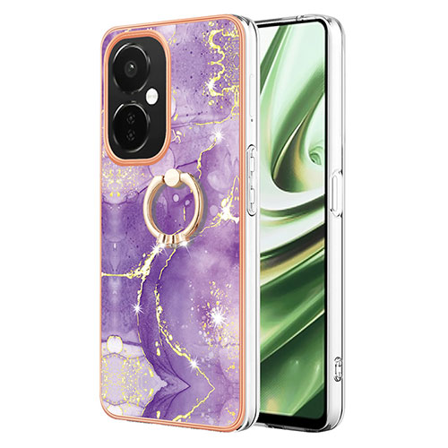 Silicone Candy Rubber Gel Fashionable Pattern Soft Case Cover with Finger Ring Stand Y05B for Oppo K11x 5G Purple