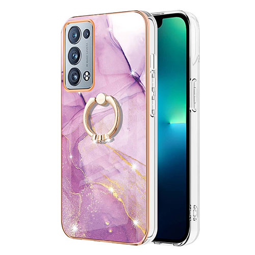 Silicone Candy Rubber Gel Fashionable Pattern Soft Case Cover with Finger Ring Stand Y05B for Oppo Reno6 Pro 5G Clove Purple