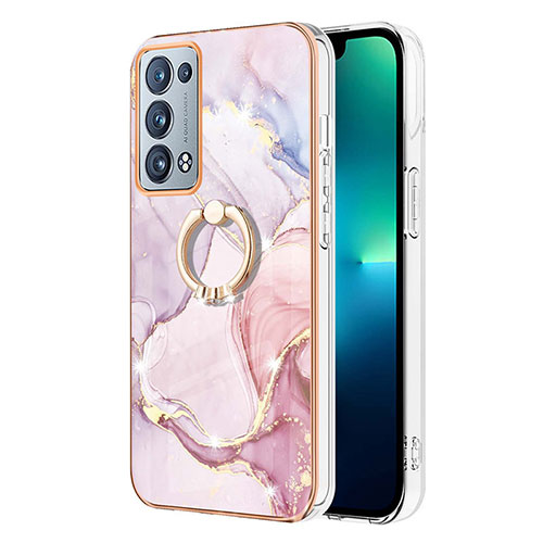 Silicone Candy Rubber Gel Fashionable Pattern Soft Case Cover with Finger Ring Stand Y05B for Oppo Reno6 Pro 5G Pink