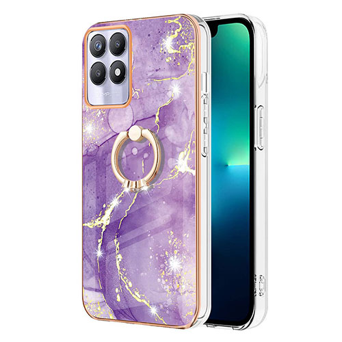 Silicone Candy Rubber Gel Fashionable Pattern Soft Case Cover with Finger Ring Stand Y05B for Realme 8i Purple