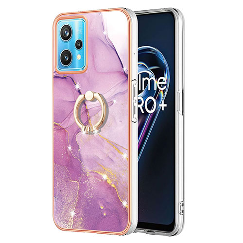 Silicone Candy Rubber Gel Fashionable Pattern Soft Case Cover with Finger Ring Stand Y05B for Realme 9 Pro 5G Clove Purple