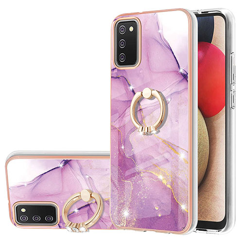 Silicone Candy Rubber Gel Fashionable Pattern Soft Case Cover with Finger Ring Stand Y05B for Samsung Galaxy A03s Clove Purple