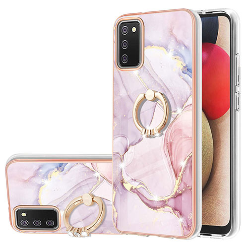 Silicone Candy Rubber Gel Fashionable Pattern Soft Case Cover with Finger Ring Stand Y05B for Samsung Galaxy A03s Pink