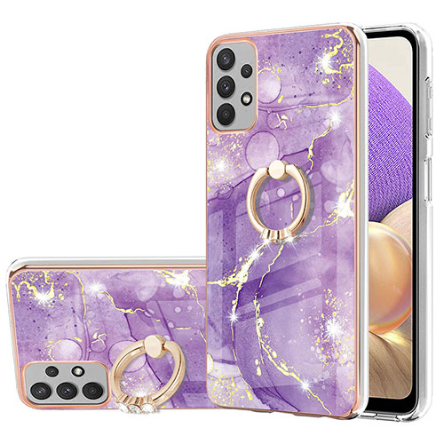 Silicone Candy Rubber Gel Fashionable Pattern Soft Case Cover with Finger Ring Stand Y05B for Samsung Galaxy A13 4G Purple