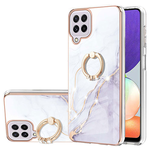 Silicone Candy Rubber Gel Fashionable Pattern Soft Case Cover with Finger Ring Stand Y05B for Samsung Galaxy A22 4G White