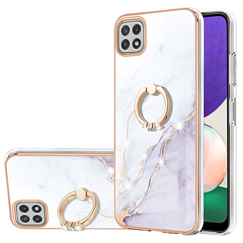 Silicone Candy Rubber Gel Fashionable Pattern Soft Case Cover with Finger Ring Stand Y05B for Samsung Galaxy A22 5G White