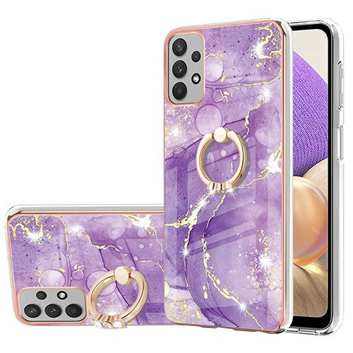 Silicone Candy Rubber Gel Fashionable Pattern Soft Case Cover with Finger Ring Stand Y05B for Samsung Galaxy A23 4G Purple