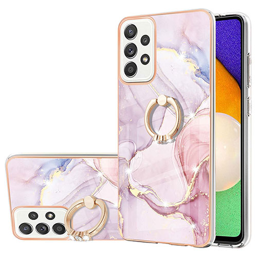 Silicone Candy Rubber Gel Fashionable Pattern Soft Case Cover with Finger Ring Stand Y05B for Samsung Galaxy A52 4G Pink