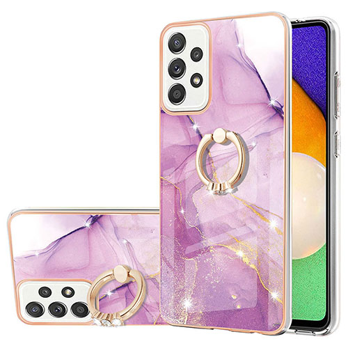 Silicone Candy Rubber Gel Fashionable Pattern Soft Case Cover with Finger Ring Stand Y05B for Samsung Galaxy A52 5G Clove Purple