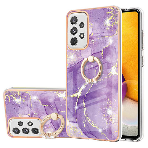 Silicone Candy Rubber Gel Fashionable Pattern Soft Case Cover with Finger Ring Stand Y05B for Samsung Galaxy A72 5G Purple