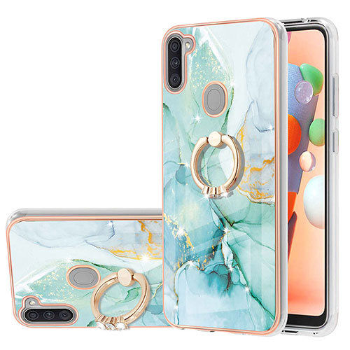 Silicone Candy Rubber Gel Fashionable Pattern Soft Case Cover with Finger Ring Stand Y05B for Samsung Galaxy M11 Green