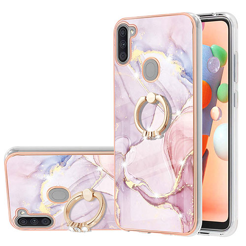 Silicone Candy Rubber Gel Fashionable Pattern Soft Case Cover with Finger Ring Stand Y05B for Samsung Galaxy M11 Pink