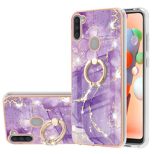 Silicone Candy Rubber Gel Fashionable Pattern Soft Case Cover with Finger Ring Stand Y05B for Samsung Galaxy M11 Purple