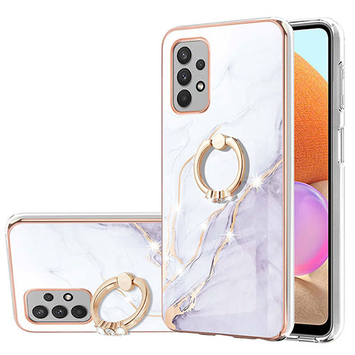 Silicone Candy Rubber Gel Fashionable Pattern Soft Case Cover with Finger Ring Stand Y05B for Samsung Galaxy M32 5G White