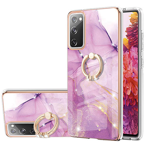 Silicone Candy Rubber Gel Fashionable Pattern Soft Case Cover with Finger Ring Stand Y05B for Samsung Galaxy S20 FE 4G Clove Purple