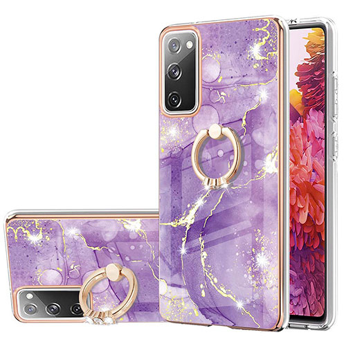 Silicone Candy Rubber Gel Fashionable Pattern Soft Case Cover with Finger Ring Stand Y05B for Samsung Galaxy S20 Lite 5G Purple