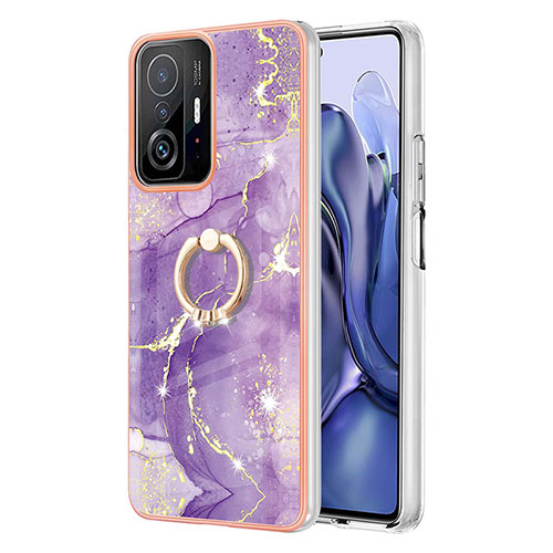 Silicone Candy Rubber Gel Fashionable Pattern Soft Case Cover with Finger Ring Stand Y05B for Xiaomi Mi 11T Pro 5G Purple