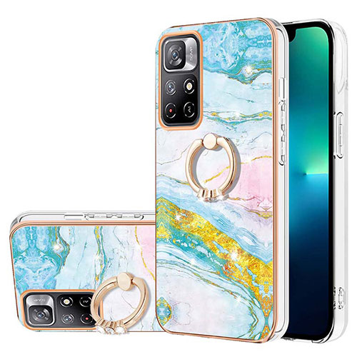 Silicone Candy Rubber Gel Fashionable Pattern Soft Case Cover with Finger Ring Stand Y05B for Xiaomi Poco M4 Pro 5G Colorful