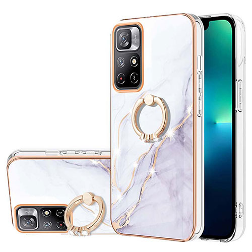 Silicone Candy Rubber Gel Fashionable Pattern Soft Case Cover with Finger Ring Stand Y05B for Xiaomi Poco M4 Pro 5G White