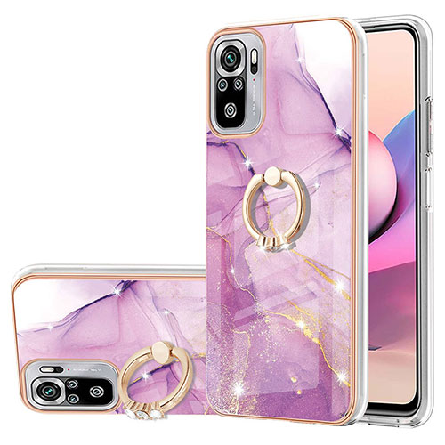 Silicone Candy Rubber Gel Fashionable Pattern Soft Case Cover with Finger Ring Stand Y05B for Xiaomi Poco M5S Clove Purple