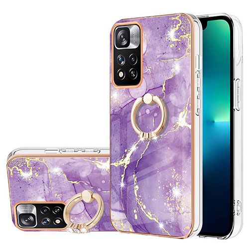 Silicone Candy Rubber Gel Fashionable Pattern Soft Case Cover with Finger Ring Stand Y05B for Xiaomi Poco X4 NFC Purple