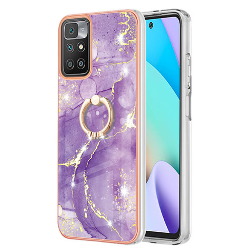 Silicone Candy Rubber Gel Fashionable Pattern Soft Case Cover with Finger Ring Stand Y05B for Xiaomi Redmi 10 (2022) Purple