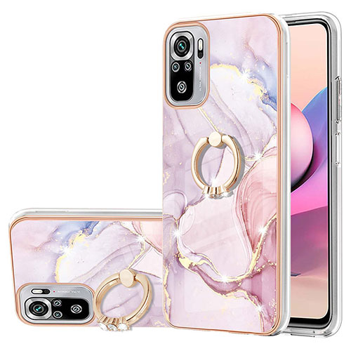 Silicone Candy Rubber Gel Fashionable Pattern Soft Case Cover with Finger Ring Stand Y05B for Xiaomi Redmi Note 10 4G Pink