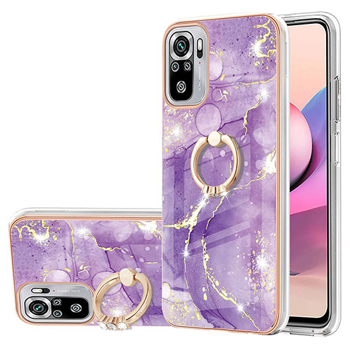 Silicone Candy Rubber Gel Fashionable Pattern Soft Case Cover with Finger Ring Stand Y05B for Xiaomi Redmi Note 10 4G Purple