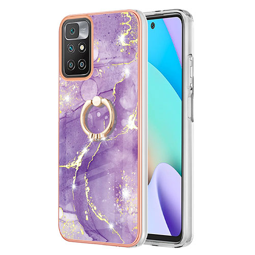 Silicone Candy Rubber Gel Fashionable Pattern Soft Case Cover with Finger Ring Stand Y05B for Xiaomi Redmi Note 11 4G (2021) Purple
