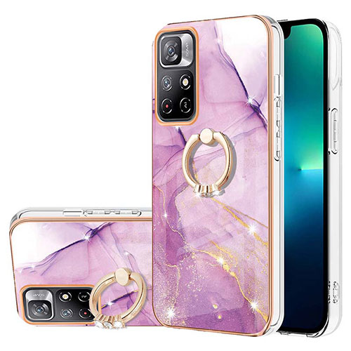 Silicone Candy Rubber Gel Fashionable Pattern Soft Case Cover with Finger Ring Stand Y05B for Xiaomi Redmi Note 11 5G Clove Purple