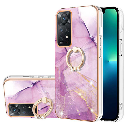 Silicone Candy Rubber Gel Fashionable Pattern Soft Case Cover with Finger Ring Stand Y05B for Xiaomi Redmi Note 11 Pro 5G Clove Purple