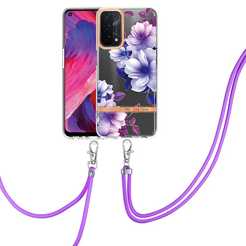 Silicone Candy Rubber Gel Fashionable Pattern Soft Case Cover with Finger Ring Stand Y06B for Oppo A74 5G Purple
