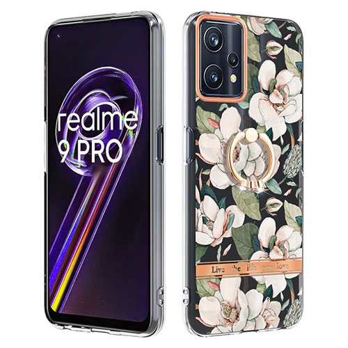 Silicone Candy Rubber Gel Fashionable Pattern Soft Case Cover with Finger Ring Stand Y06B for Realme Q5 5G White