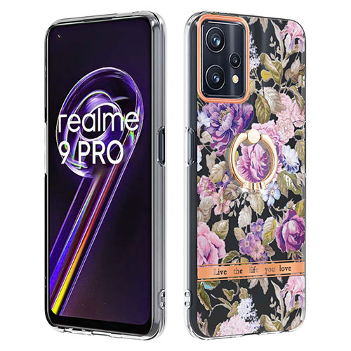 Silicone Candy Rubber Gel Fashionable Pattern Soft Case Cover with Finger Ring Stand Y06B for Realme V25 5G Clove Purple