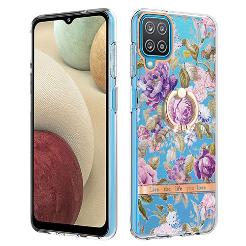 Silicone Candy Rubber Gel Fashionable Pattern Soft Case Cover with Finger Ring Stand Y06B for Samsung Galaxy A12 Clove Purple