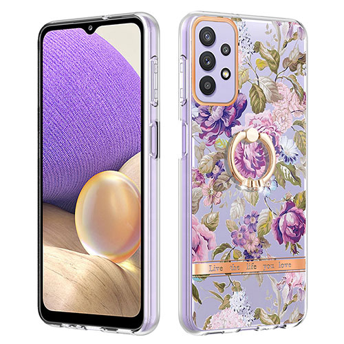 Silicone Candy Rubber Gel Fashionable Pattern Soft Case Cover with Finger Ring Stand Y06B for Samsung Galaxy A13 4G Clove Purple