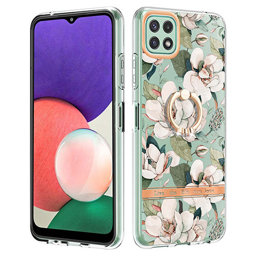 Silicone Candy Rubber Gel Fashionable Pattern Soft Case Cover with Finger Ring Stand Y06B for Samsung Galaxy A22 5G White