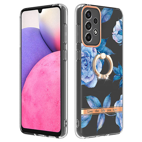 Silicone Candy Rubber Gel Fashionable Pattern Soft Case Cover with Finger Ring Stand Y06B for Samsung Galaxy A33 5G Blue