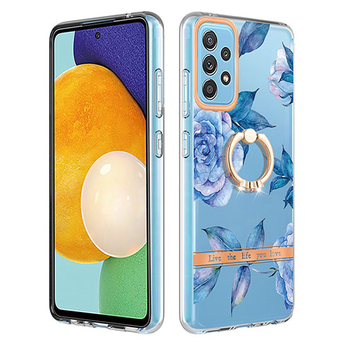 Silicone Candy Rubber Gel Fashionable Pattern Soft Case Cover with Finger Ring Stand Y06B for Samsung Galaxy A52s 5G Blue