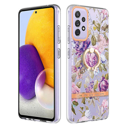 Silicone Candy Rubber Gel Fashionable Pattern Soft Case Cover with Finger Ring Stand Y06B for Samsung Galaxy A72 4G Clove Purple
