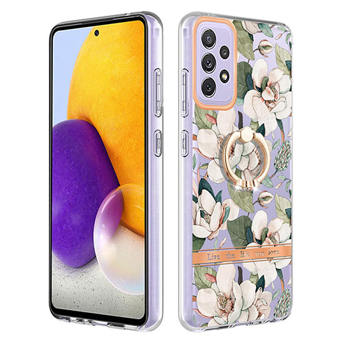 Silicone Candy Rubber Gel Fashionable Pattern Soft Case Cover with Finger Ring Stand Y06B for Samsung Galaxy A72 4G White