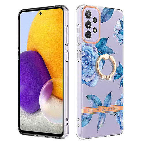 Silicone Candy Rubber Gel Fashionable Pattern Soft Case Cover with Finger Ring Stand Y06B for Samsung Galaxy A73 5G Blue