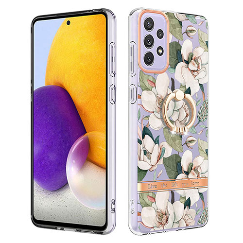 Silicone Candy Rubber Gel Fashionable Pattern Soft Case Cover with Finger Ring Stand Y06B for Samsung Galaxy A73 5G White