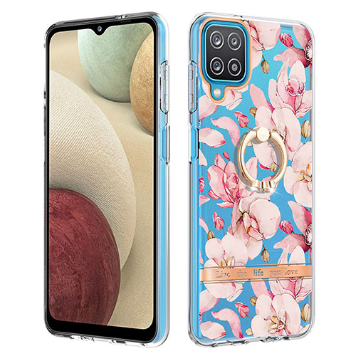 Silicone Candy Rubber Gel Fashionable Pattern Soft Case Cover with Finger Ring Stand Y06B for Samsung Galaxy M12 Pink