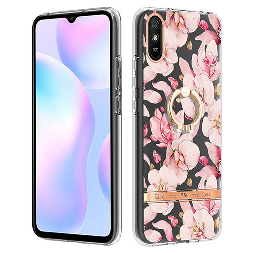 Silicone Candy Rubber Gel Fashionable Pattern Soft Case Cover with Finger Ring Stand Y06B for Xiaomi Redmi 9i Pink